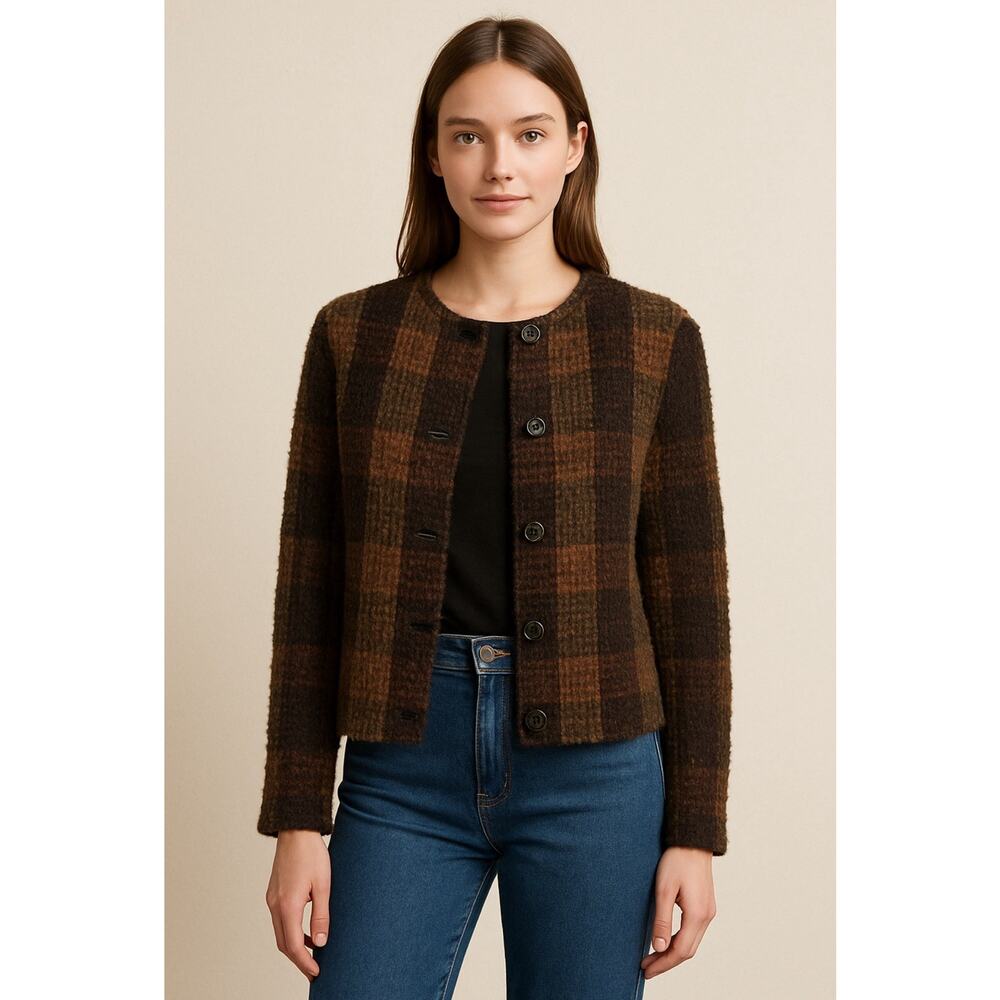 Vintage Dress Barn Plaid Button-Up Cardigan Jacket Medium Cottagecore Boho Moody